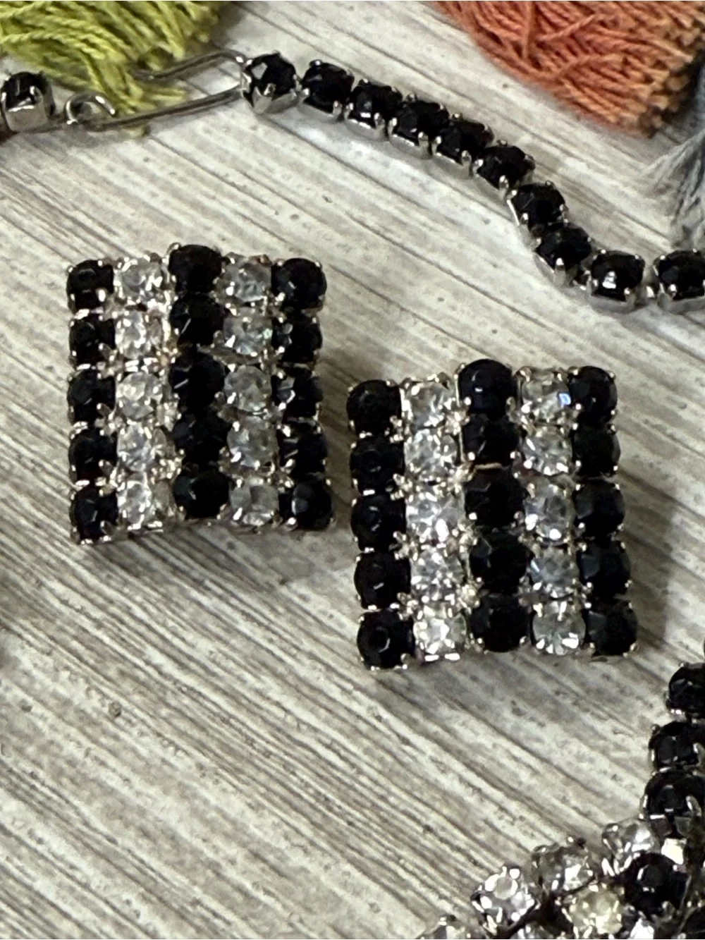 Vintage Art Deco Black & Silver Crystal Chocker Necklace and Earring Set